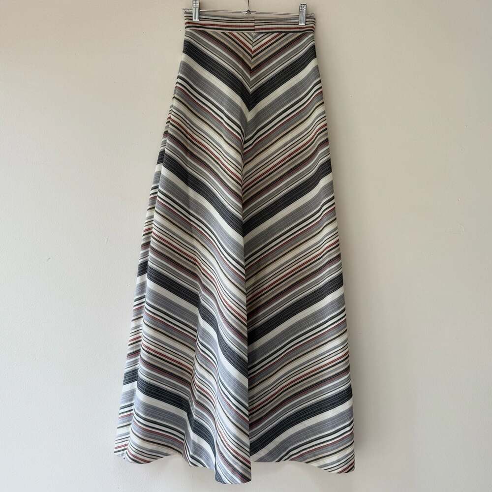 Vintage Striped High-Waisted A-Line Maxi Skirt